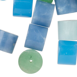Bead mix 1pkg20 glass, translucent  blue / green / pale blue, 14x11mm heishi.