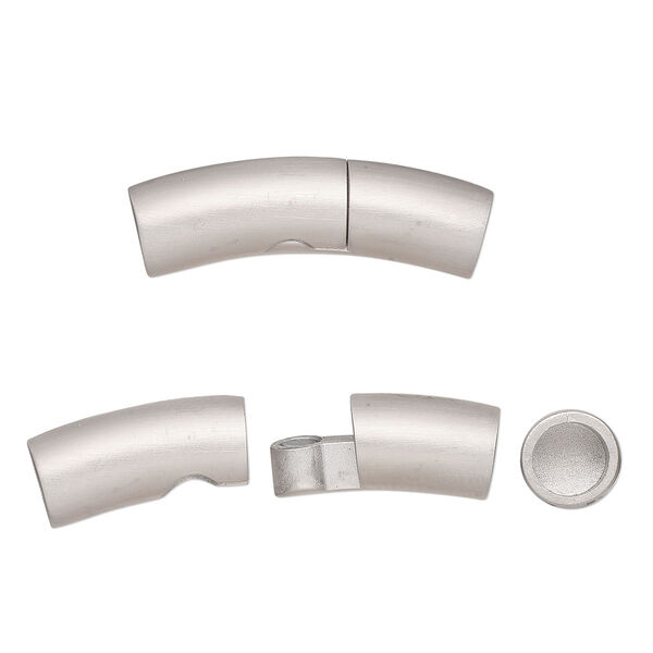 Clasp, glue-in, magnetic slide lock, stainless steel, 30x8mm matte round tube, 5mm inside diameter. Sold individually. image number 0