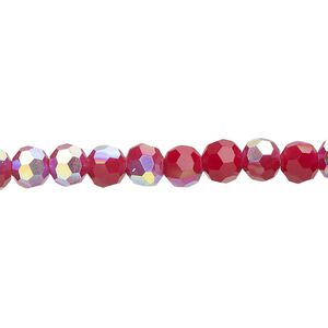 Bead 1pk 32 facets burgundy AB, Celestial Crystal® 6mm round 15.5-16 inch