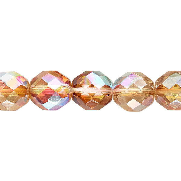 Bead, Czech fire-polished glass, clear celsian AB, 10mm faceted round. Sold per 15-1/2" to 16" strand. image number 0