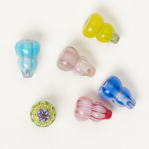 Bead, millefiori glass, translucent multicolored, 18x12mm-19x13mm half-drilled vase. Sold per pkg of 6.