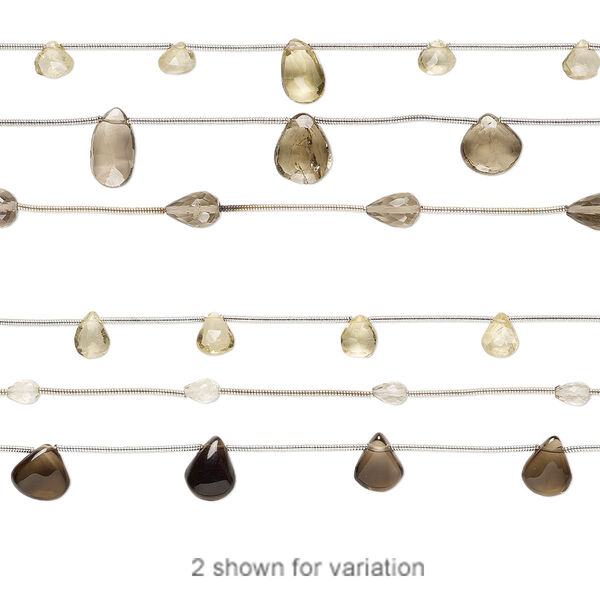 Smoky quartz / lemon quartz / lemon smoky quartz 1pkg3, hand-cut faceted teardrop bead 6 inch mix 5x4mm-13x9mm image number 0