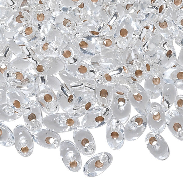 Seed bead, Miyuki, glass, pkg/10g, 7x4mm long magatama, transparent silver-lined clear (LMA-1). image number 0