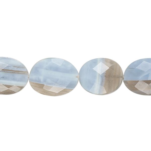 Blue opal 1pkg1, hand-cut faceted puffed oval bead natural 8 inch 14x10mm-16x12mm image number 0