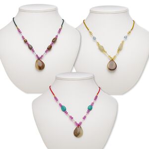 Brown italian "onyx" / multi-gemstone / acrylic 1pkg3, teardrop necklace continuous 20 to 24 inch mix 30x23mm-31x24mm