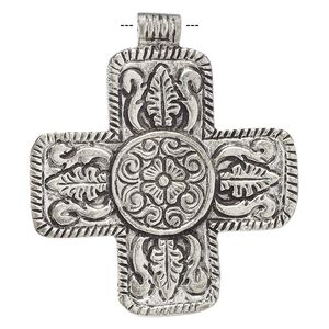 Pendant, Everyday Jewelry, antique nickel-finished aluminum, 64mm Swiss cross. Sold individually.