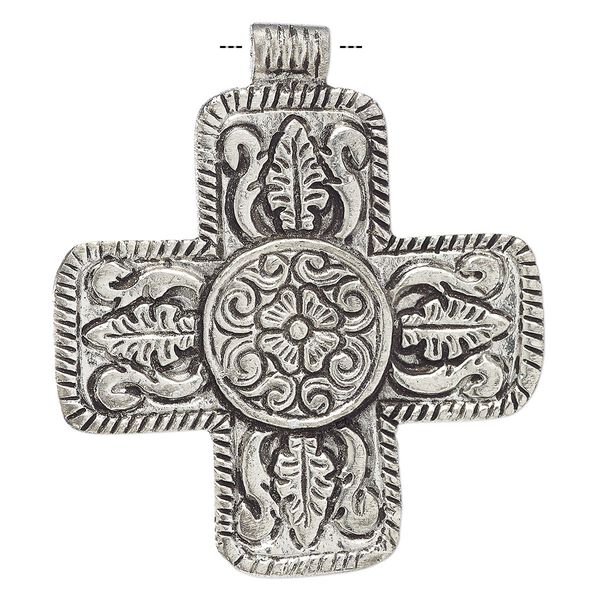 Pendant, Everyday Jewelry, antique nickel-finished aluminum, 64mm Swiss cross. Sold individually. image number 0
