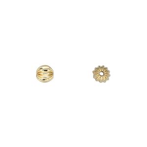 Bead, gold-plated brass, 5mm fluted round. Sold per pkg of 20.