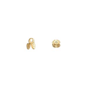 Bead cap, gold-finished brass, 4.5x4mm 4-prong bell, fits 4-5mm bead. Sold per pkg of 100.