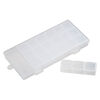 Organizer box, plastic, clear, 7 x 3-1/4 x 3/4-inch with (7) 3-compartment containers and hang tab. Sold per 8-piece set. image number 1