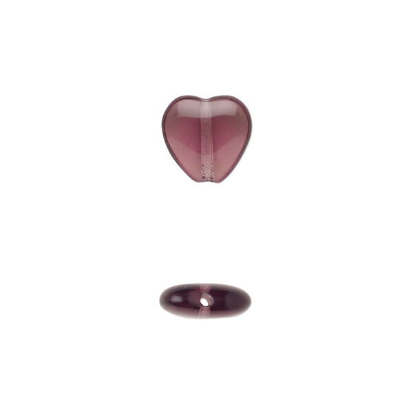 Bead, Czech pressed glass, amethyst purple, 10x9.5mm heart. Sold per 15-1/2" to 16" strand, approximately 45 beads. image number 0