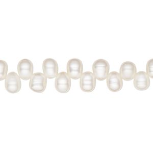 Pearl, cultured freshwater (bleached), white, 6x4mm-8x5mm top-drilled rice, C grade, Mohs hardness 2-1/2 to 4. Sold per 15-inch strand.