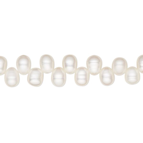 Pearl, cultured freshwater (bleached), white, 6x4mm-8x5mm top-drilled rice, C grade, Mohs hardness 2-1/2 to 4. Sold per 15-inch strand. image number 0