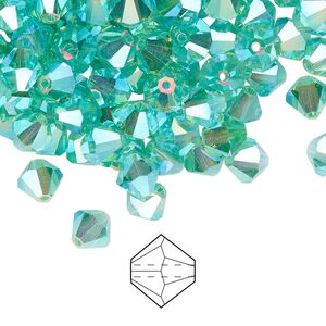 Bead 288pk Caribbean Sea AB 2X, Preciosa Czech crystal 6mm bicone