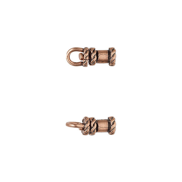 Crimp end, JBB Findings, antique copper-plated brass, 8x5mm tube with swivel, loop and rope trim design, 2mm inside diameter. Sold per pkg of 2. image number 0