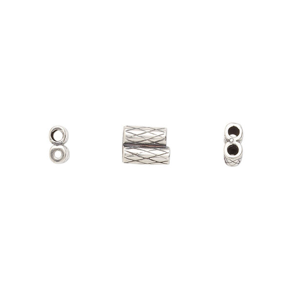 Clasp JBB Findings slide 1pkg1 brass, 7.5x6mm textured double-round tube, set of 2 antique silver-plated image number 0