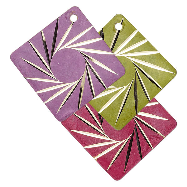 Drop, brass, lime green / light purple / fuchsia, 28x28mm single-sided diamond-cut flat diamond. Sold per pkg of 6. image number 0