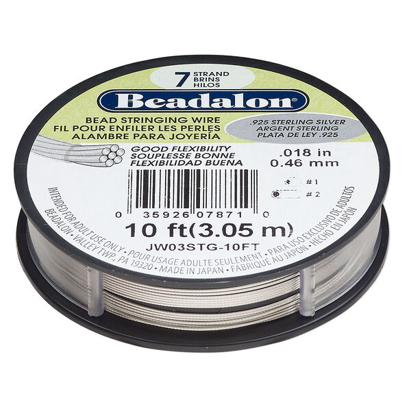 Wire, Beadalon®, sterling silver and nylon, pkg/10-foot spool, 0.018-inch, 7-strand. image number 0