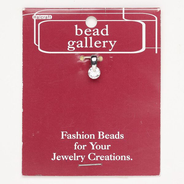 Pendant stainless steel cubic zirconia 1pk 13x6mm round, antique silver finish clear image number 0