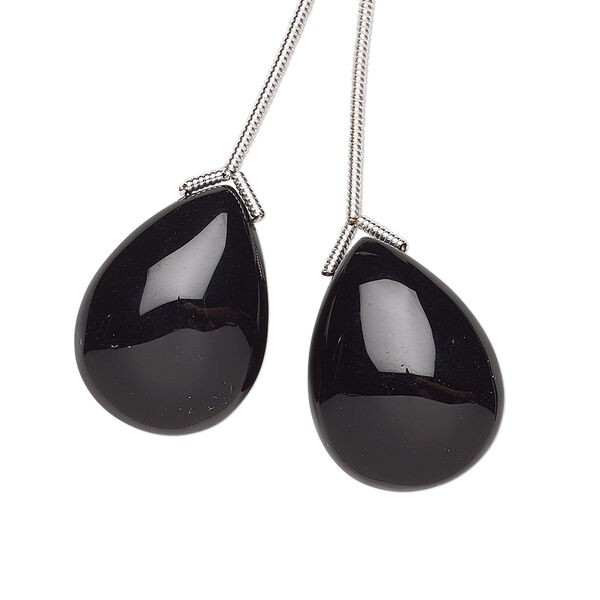 Bead, black onyx (dyed), 20x15mm hand-cut top-drilled teardrop, B grade, Mohs hardness 6-1/2 to 7. Sold per pkg of 2 beads. image number 0