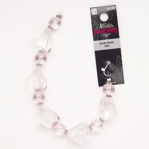 Bead acrylic 1pk 23x18mm freeform, CCB silver finish pink 8 inch