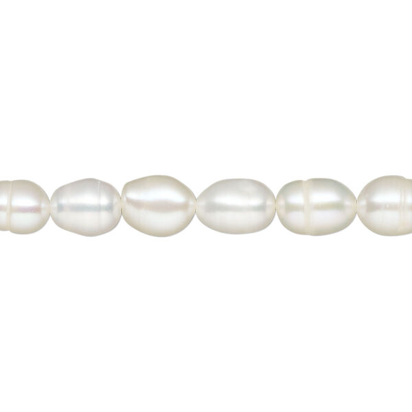Pearl, White Lotus™, cultured freshwater pearl (bleached), white, 6-7mm rice, D grade, Mohs hardness 2-1/2 to 4. Sold per 15-1/2" to 16" strand. image number 0