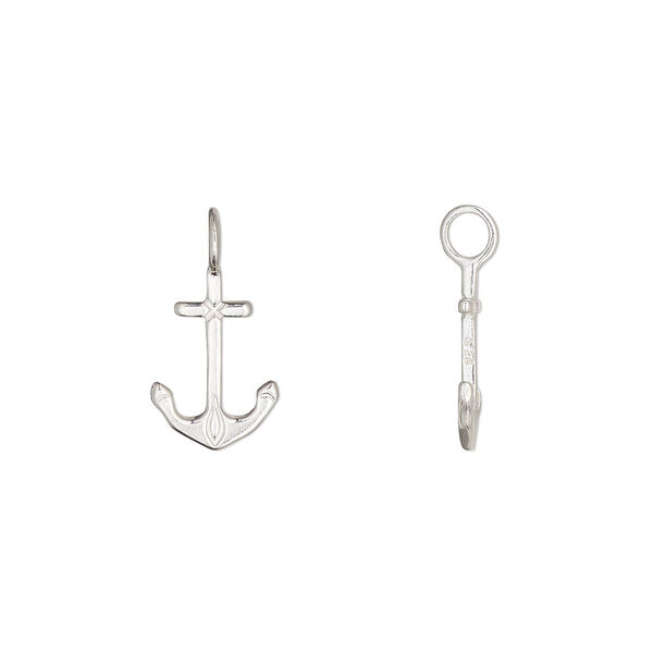 Charm 1pkg1 sterling silver 13x8.5mm 2-sided anchor perpendicular loop image number 0