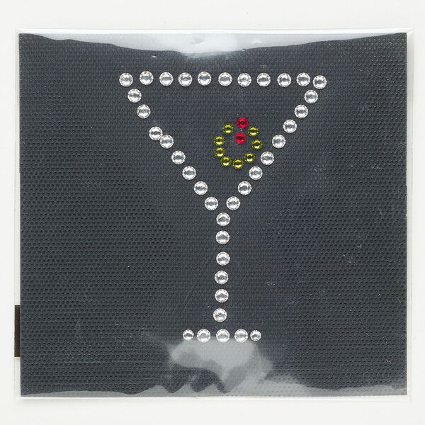 Transfer crystal / aluminum 1pkg1 3x2-1/2-inch iron-on martini glass, peridot / Siam / silver finish image number 0
