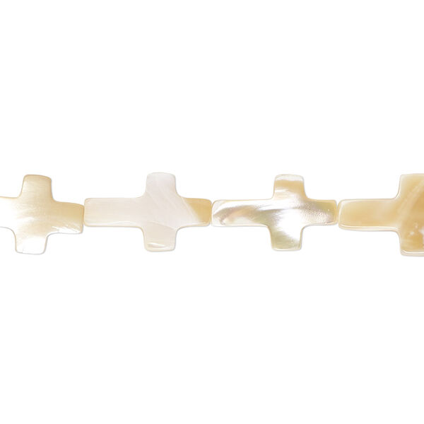 Bead, mother-of-pearl shell (natural), 13x8mm cross, Mohs hardness 3-1/2. Sold per 15-1/2" to 16" strand. image number 0