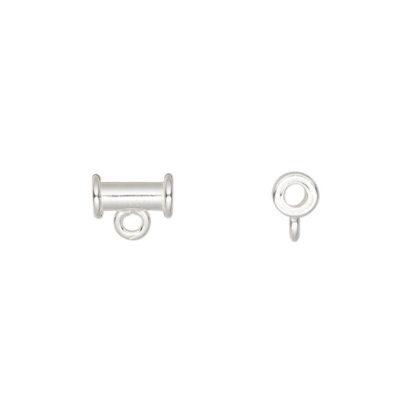 Bead, sterling silver, 8x5mm smooth tube with closed loop. Sold per pkg of 4. image number 0