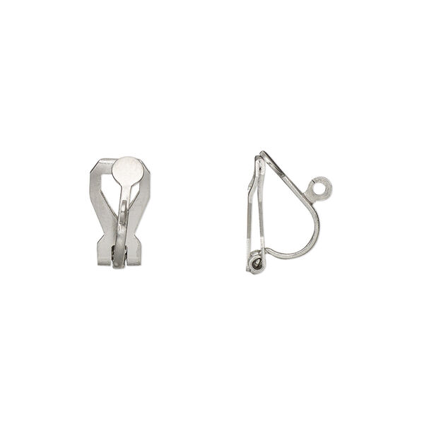 Earring, clip-on, stainless steel, 12mm hinged with 3.5mm round flat pad and open loop. Sold per pkg of 10 pairs. image number 0