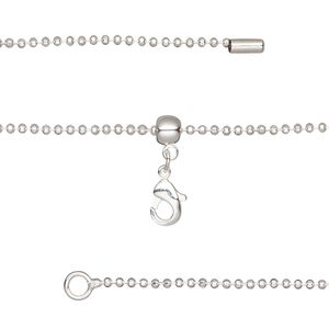 Chain 1pkg1 silver-plated ball, 1.3mm faceted / lobster claw clasp, brass adjustable 16-23.5 inch