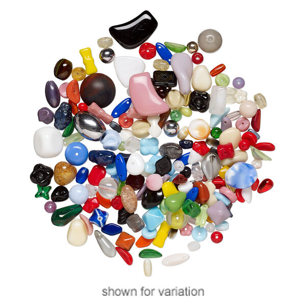 Component mix, vintage pressed glass, mixed colors, 3mm-24x17mm mixed shape. Sold per 1/4 pound pkg, 120-200 components. image number 1