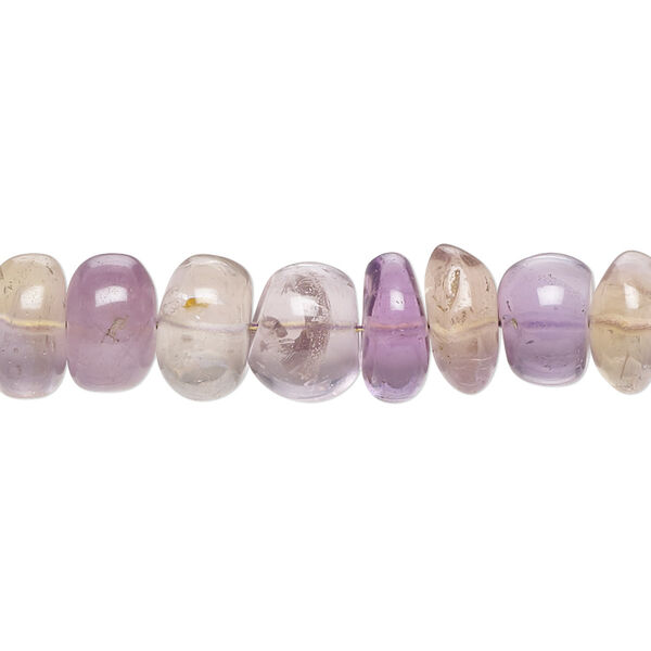 Bead, amethyst and ametrine (natural / heated), 9x4mm-10x8mm hand-cut rondelle with 0.4-1.4mm hole, B- grade, Mohs hardness 7. Sold per 8-inch strand, approximately 35 beads. image number 0