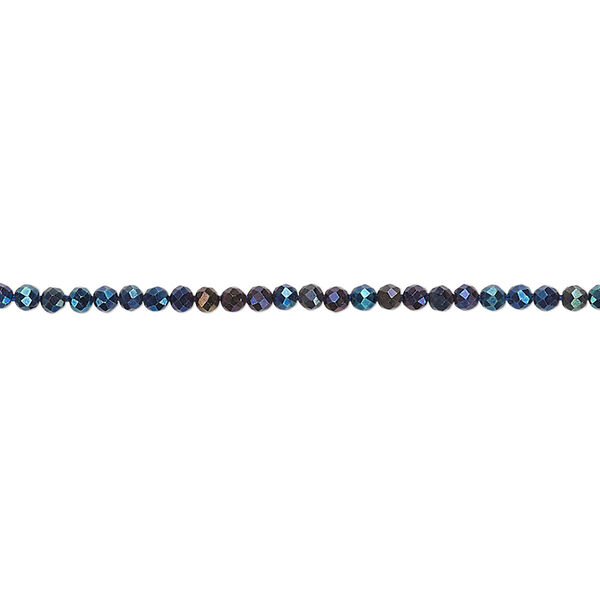 Bead, black spinel, (coated), blue, 2mm hand-cut faceted rondelle, B grade, Mohs hardness 8. Sold per 13-inch strand. image number 0