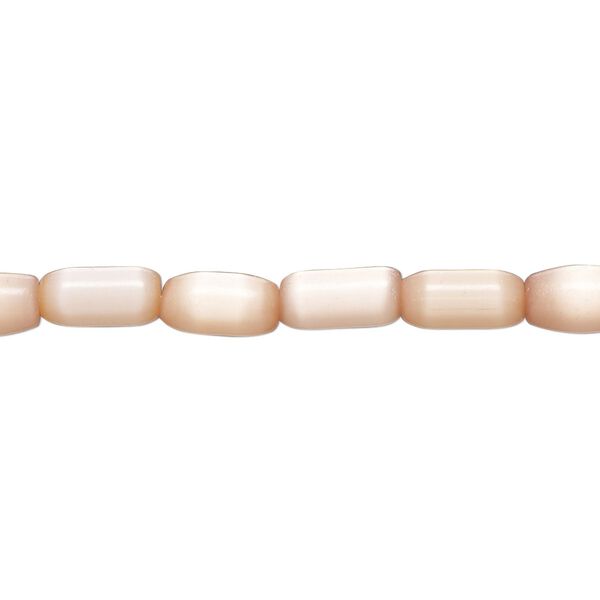 Bead, cat's eye glass (fiber optic glass), peach, 9x5mm-10x6mm barrel. Sold per 14-inch strand, approximately 40 beads. image number 0