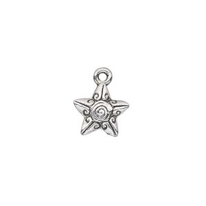Charm, antique silver-plated "pewter" (zinc-based alloy), 12x11mm single-sided fancy star with swirl and line design. Sold per pkg of 20.