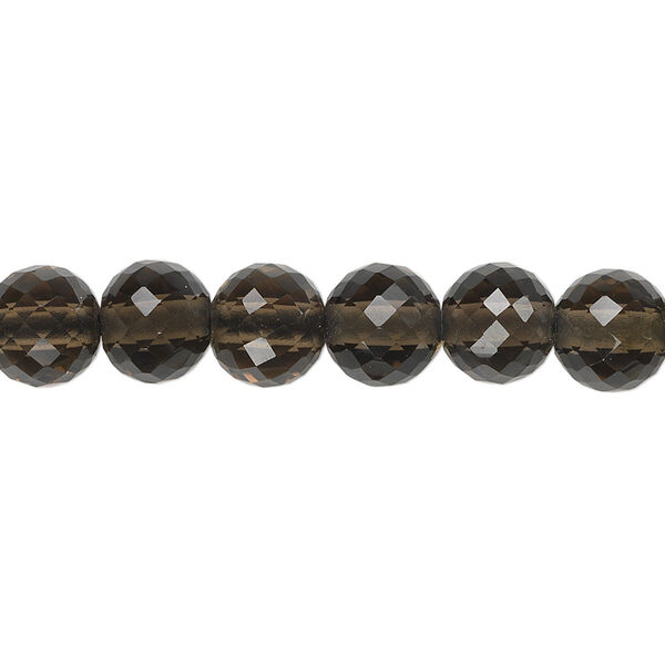 Bead, smoky quartz (heated / irradiated), 8mm hand-cut faceted round with 0.4-1.4mm hole, B+ grade, Mohs hardness 7. Sold per pkg of 10. image number 0