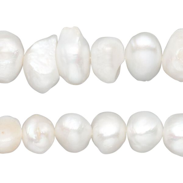 Pearl, cultured freshwater (bleached), white, 7-10mm flat-sided potato, D grade, Mohs hardness 2-1/2 to 4. Sold per pkg of (2) 15" to 16" strands. image number 0
