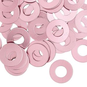 Washer, anodized aluminum, pink, 13mm double-sided flat round blank with 6mm hole, 20 gauge. Sold per pkg of 100.