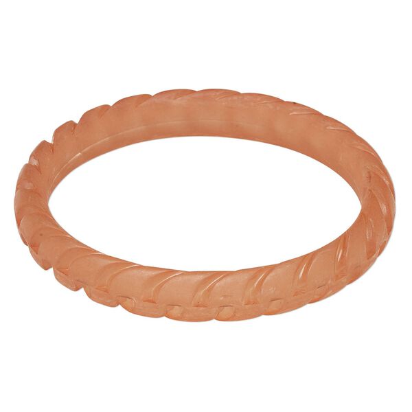 Bracelet, bangle, frosted acrylic, peach, ridged, 11.8mm wide, 8 inches. Sold individually. image number 0