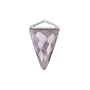 Drop, amethyst (natural) and sterling silver, 21x21x15mm-22x22x16mm hand-cut double-sided faceted triangle. Sold individually.