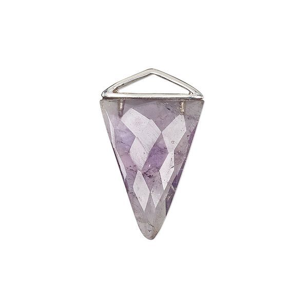Drop, amethyst (natural) and sterling silver, 21x21x15mm-22x22x16mm hand-cut double-sided faceted triangle. Sold individually. image number 0