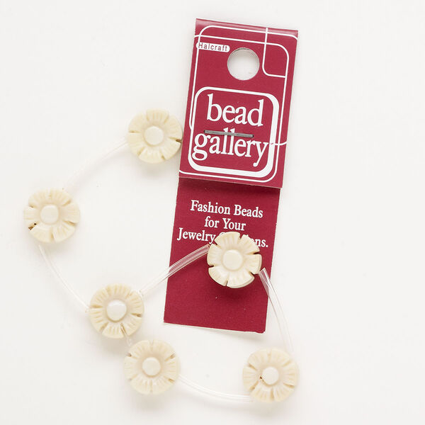 Bead, bone (bleached), 15mm carved flower, Mohs hardness 2-1/2. Sold per pkg of 6. image number 0