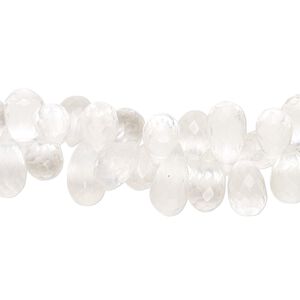 Quartz crystal 1pkg1, hand-cut top-drilled micro-faceted teardrop bead natural 7 inch 9x6mm-13x7mm
