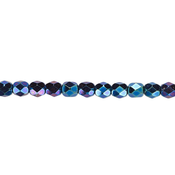 Bead, Czech fire-polished glass, iris blue, 4mm faceted round. Sold per pkg of 1,200 (1 mass). image number 0
