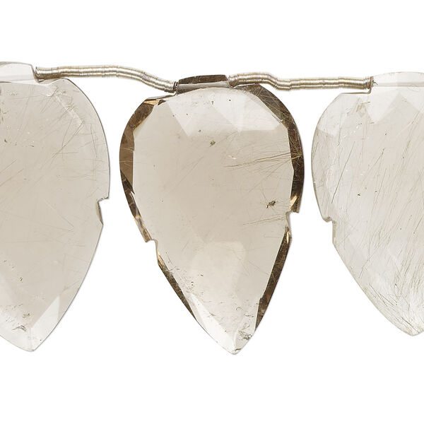 Bead, golden rutilated quartz and red hair quartz (natural), 37x23mm-41x29mm hand-cut top-drilled faceted puffed arrowhead, B grade, Mohs hardness 7. Sold per pkg of 8. image number 0