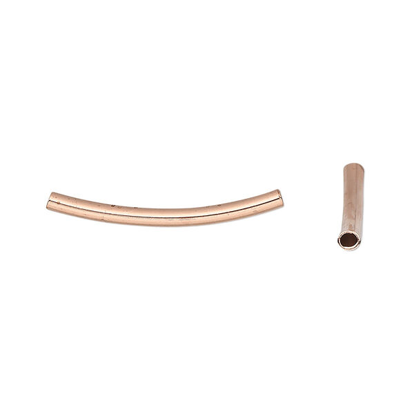 Bead, shiny copper, 24x2mm curved tube. Sold per pkg of 10. image number 0