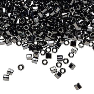 Seed bead, Delica®, glass, pkg/250g, #8 cut, opaque metallic gunmetal (DBLC-0001).