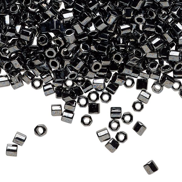 Seed bead, Delica®, glass, pkg/250g, #8 cut, opaque metallic gunmetal (DBLC-0001). image number 0